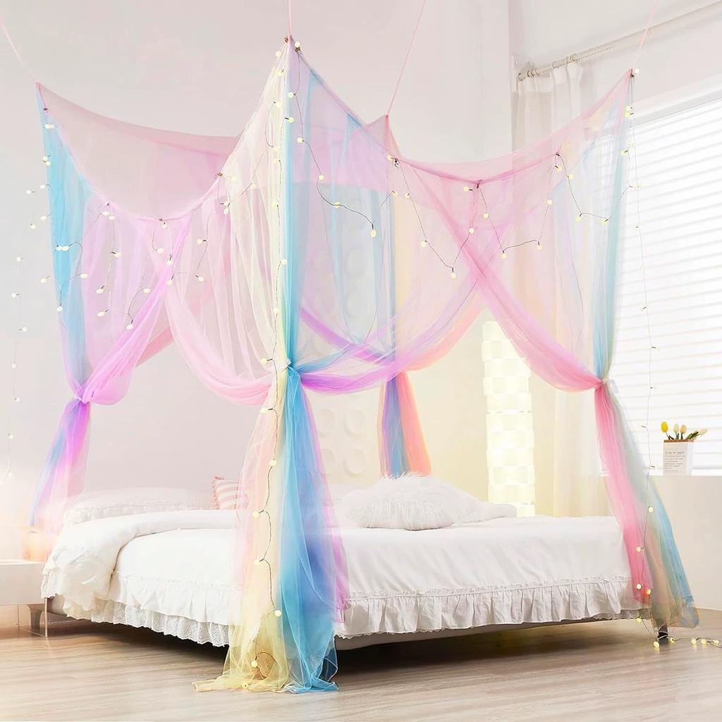 Sexy Mosquito Net Palace Four Door King/Queen Double Size Home Single  Bed Prevent Insect Outdoor Square Grace White Canopy Net