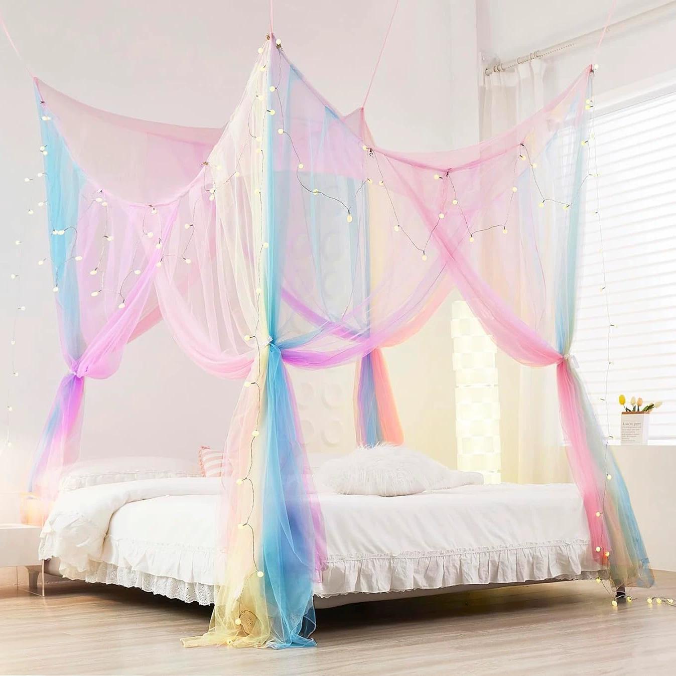 

Сексуальная москитная сетка Palace Four Door King/Queen Double Size Home Single Bed Protective от насекомых Outdoor Square Grace White Canopy Net 190x210x240mm разноцветный