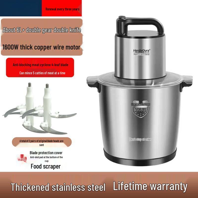 High-Power Multi-Functional Meat Grinder & Food Processor for Dough, Chili, Garlic, and Ginger
