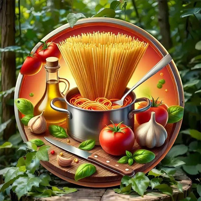 Round Metal Sign Italian Japanese Kitchen Decor 20x20cm