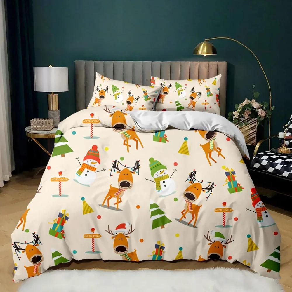 Jul Påslakanset Jultomten Ren Tryckt Sängklädesset God Jul Jul Polyester Täcke Set Mjuka Sängkläder