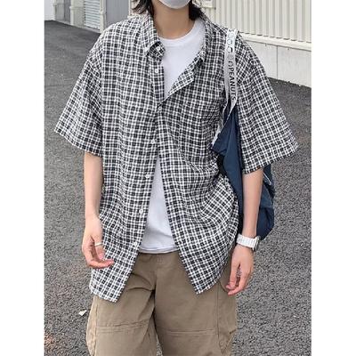 Sommer Neues Kariertes Hemd Herrenstil Retro Amerikanisches Kurzarmhemd Japanische Hemdjacke