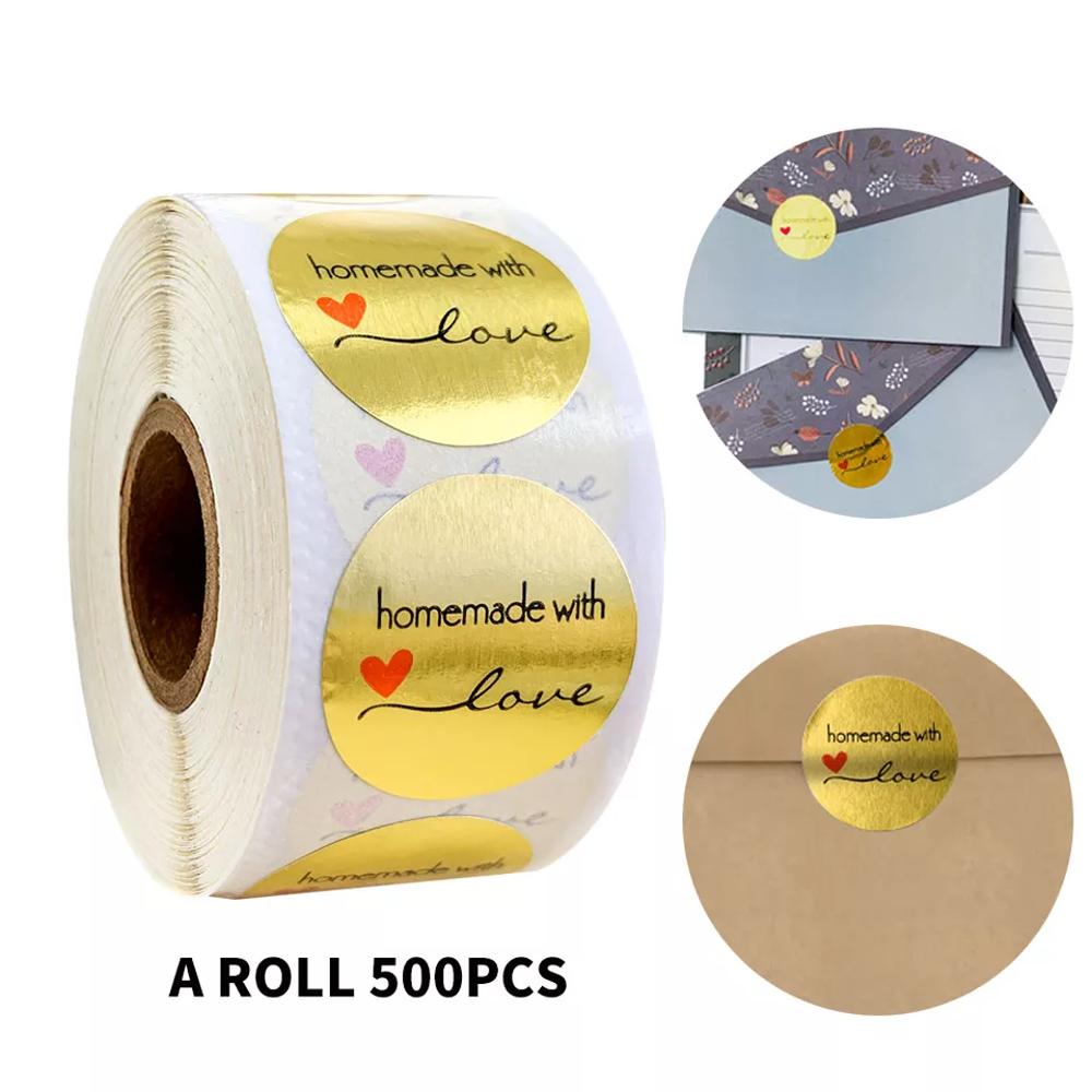 Runde goldene „Homemade With Love“-Aufkleber, Siegeletiketten, Scrapbooking, Schreibwarenaufkleber, handgefertigte Lebensmittel-Siegelaufkleber, 100–500 Stück