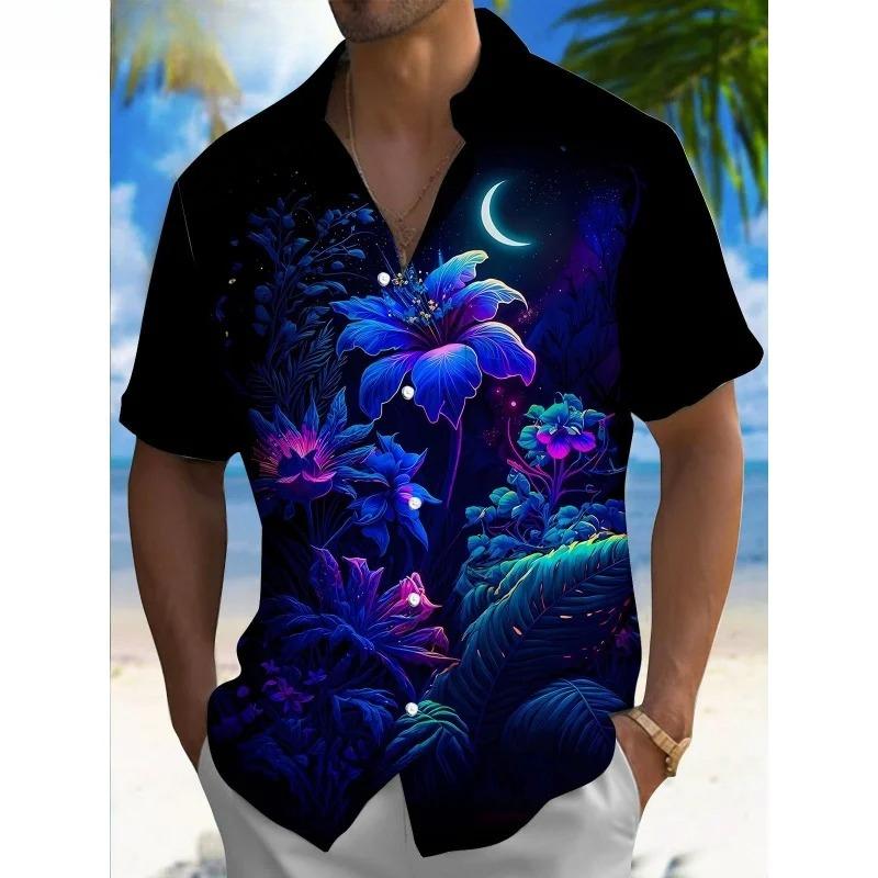Dreamy Village Pattern Lapel Shirt for Men Flower Bird Boat 3D Printed Hawaiian Shirts Fashion Short Sleeve Tops Button Blouse