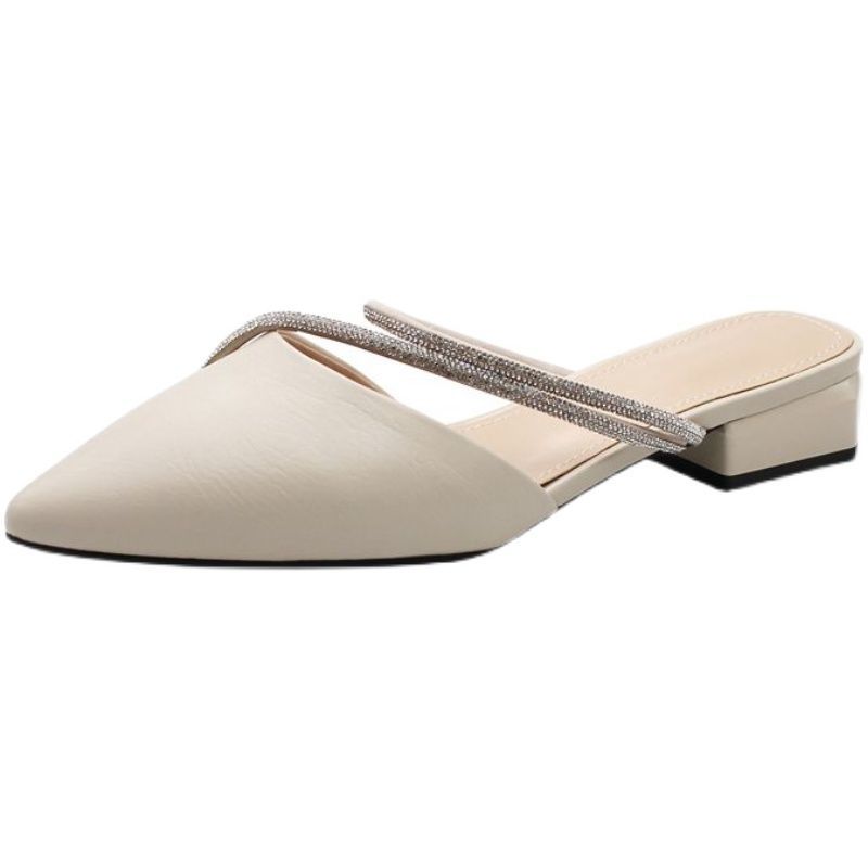 Slipper Women's Mules Shoes for Women Comfortable Luxury Rhinestone Designer Fashion Leather Slippers Summer New 2025 Sandals