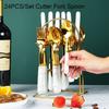 24pcs Stainless Steel Marbled Tableware Set Nordic Style Dessert Dinnerware Suit  Restaurant