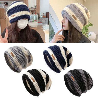 Fashionable Stripe Knitted Hat Soft Warm Winter Hat Women Casual Stacking Hat for Fashionable Ladies and Students