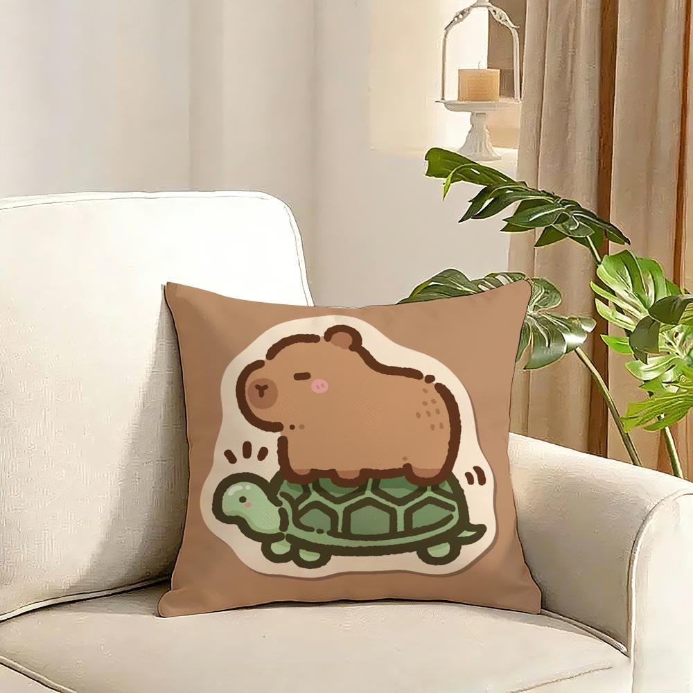 Capybara Cartoon Cute Cushion Cover Reversible Plush Pillow Cover Soft Fluffy Home Decor for Sofa Bedroom