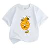 Kids Boys Girls Crew Neck Short Sleeve 100% Cotton T-Shirt, Cute Cartoon Bees Honeycomb Print Casual Soft Breathable Top For Daily Wear Summer Activit