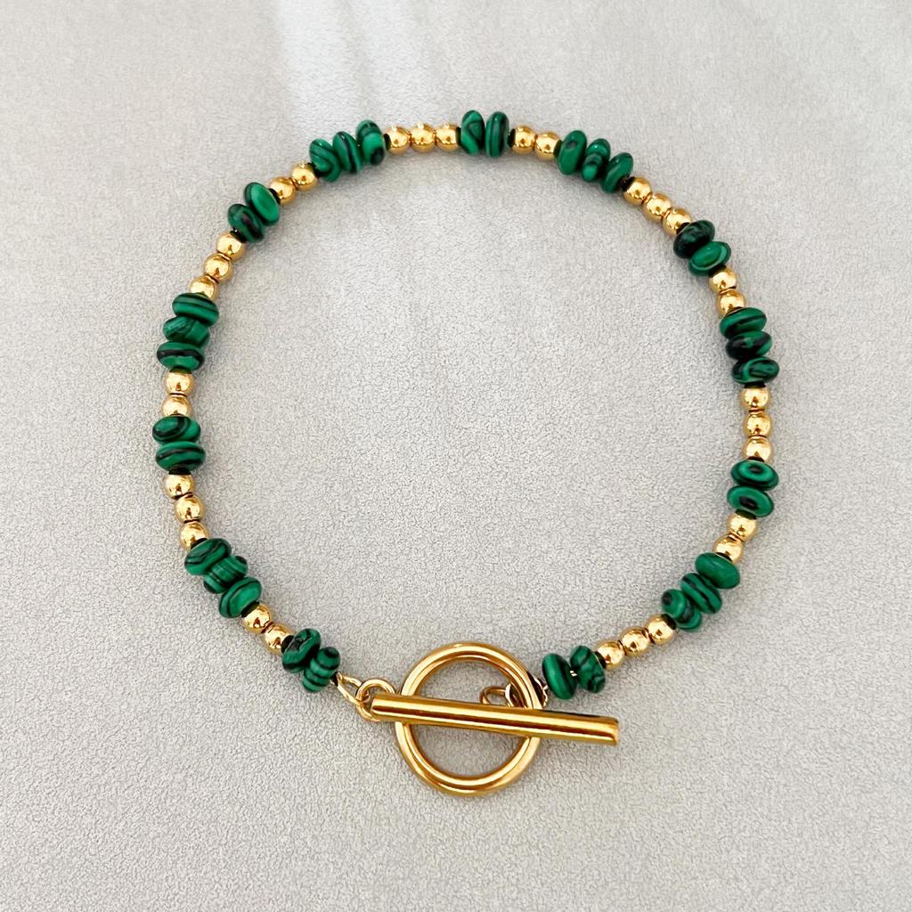 Handmade Bohemian Stone Bead Bracelet with Stainless Steel Chain for Women