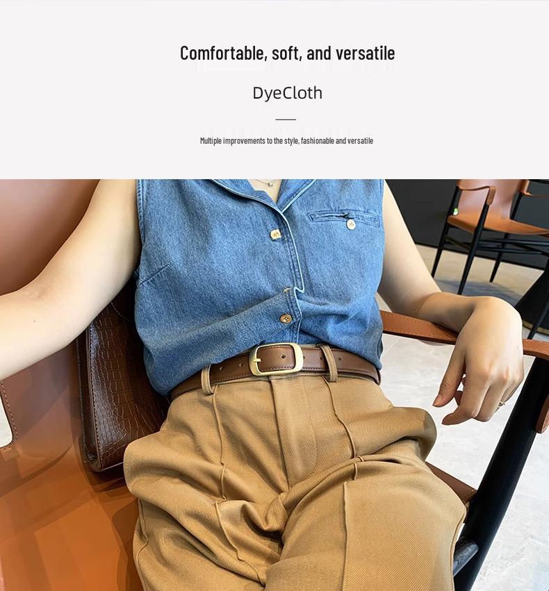 Women's Genuine Leather Versatile Black & Brown Decorative Belt for Jeans