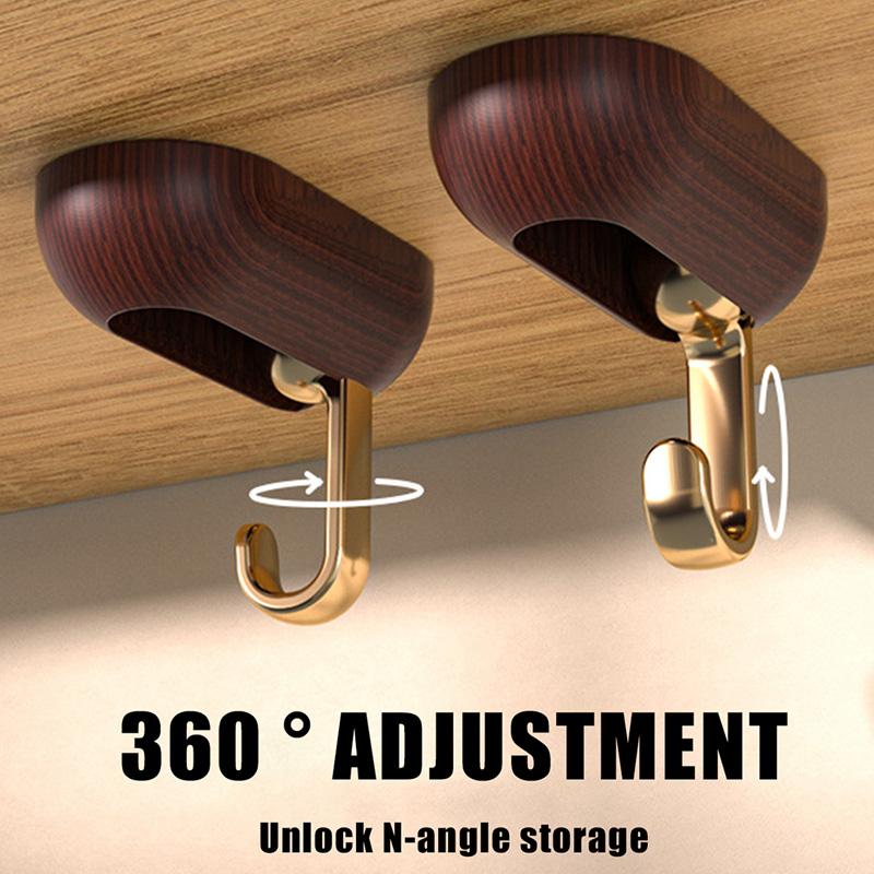 4PCS Self Adhesive 360° Rotating Wall Hook Strong Without Drilling Coat Bag Bathroom Door Kitchen Towel Hanger Hooks Home Storage