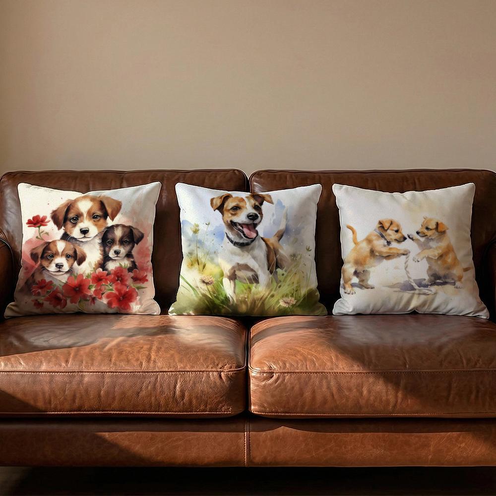 Cute Watercolor Pet Dog Cushion Cover Soft Reversible Durable Pillow Cover MultiScene Use for Home Car Daily Comfort