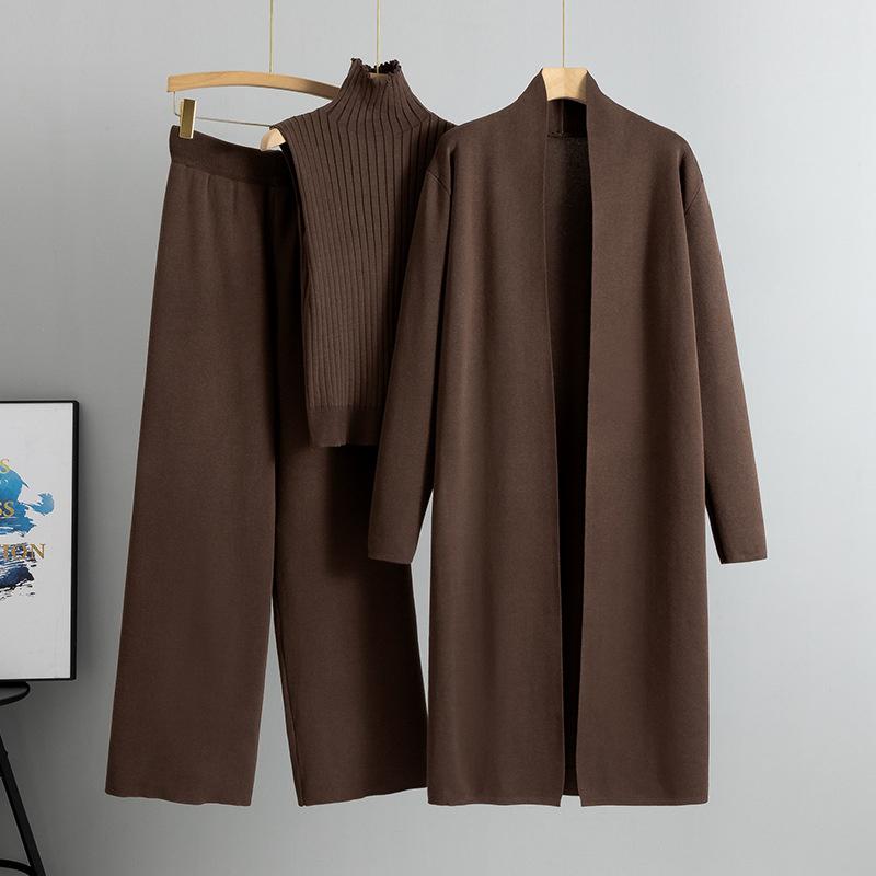 Autumn And Winter Lazy Temperament Knitted Suit Sleeveless Vest Sweater Cardigan Pants Three Piece Set