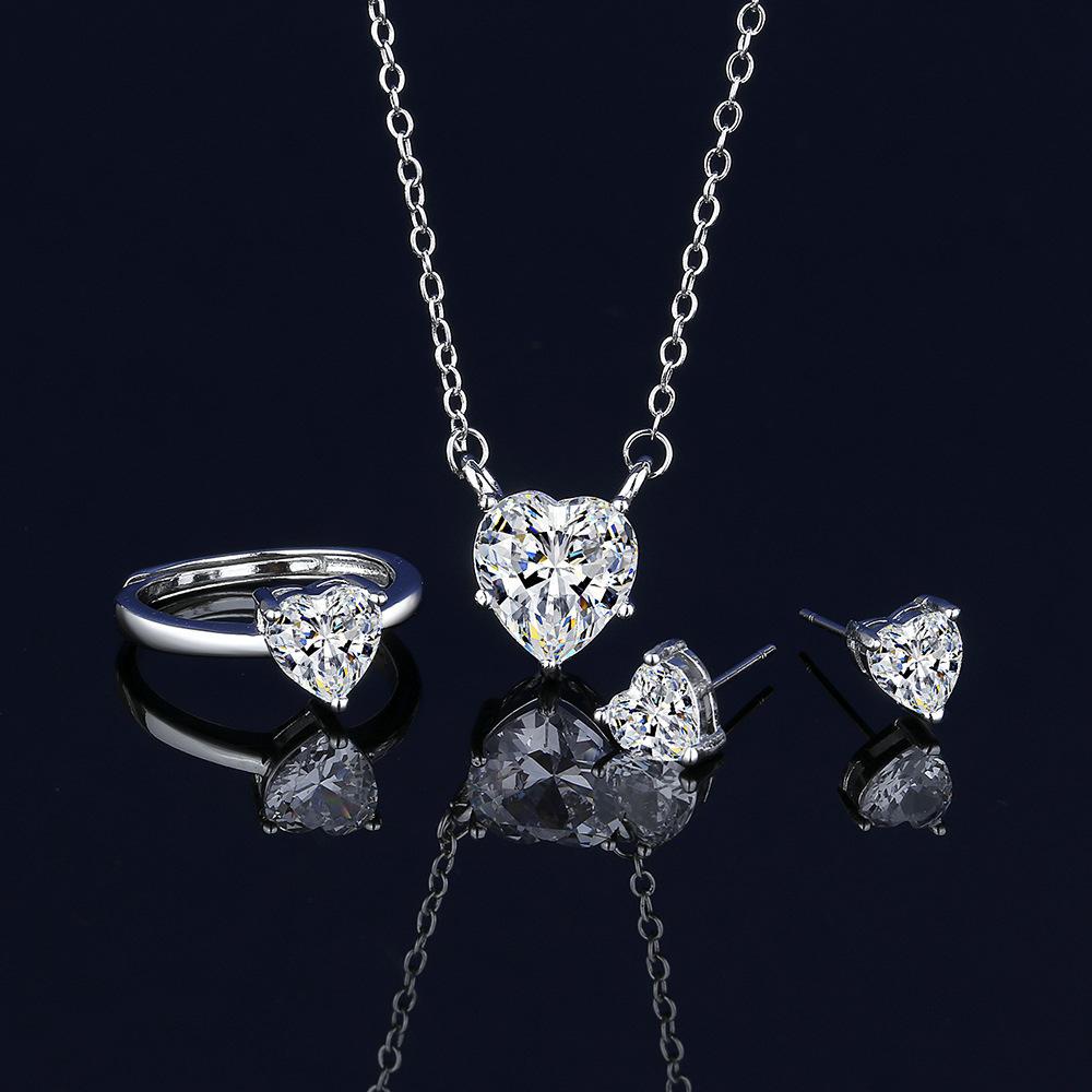 

925 Sterling Copper Elegant Zircon Sets Ring Earrings Necklace For Women Rectangle Geometry Zircon Wedding Accessories