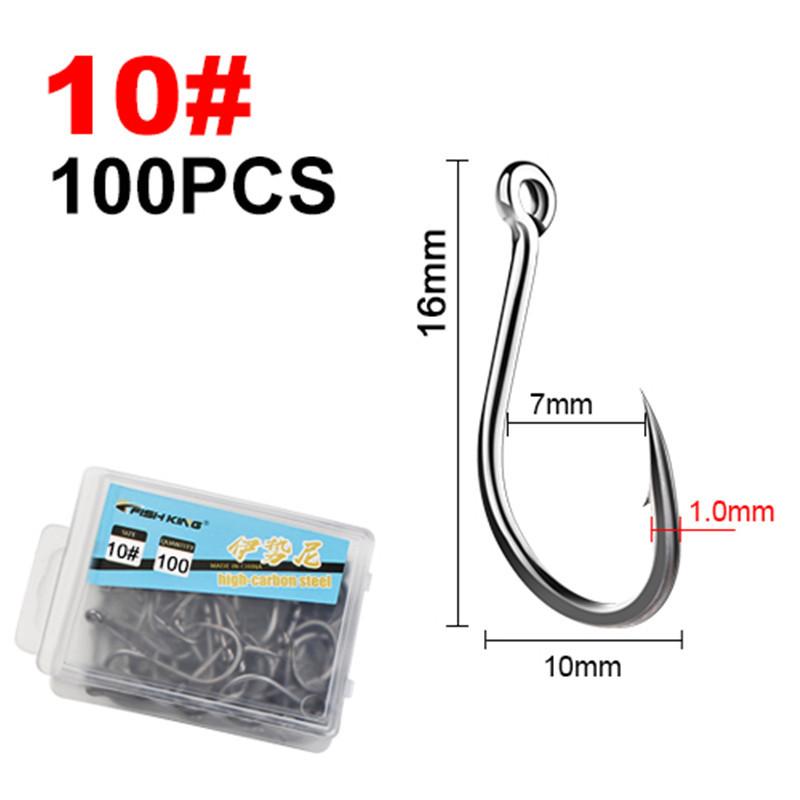 FTK High Carbon Steel Single Fishing Hook, Barbed Sharp Point, Strong Tensile Resistance for Saltwater 100Pcs