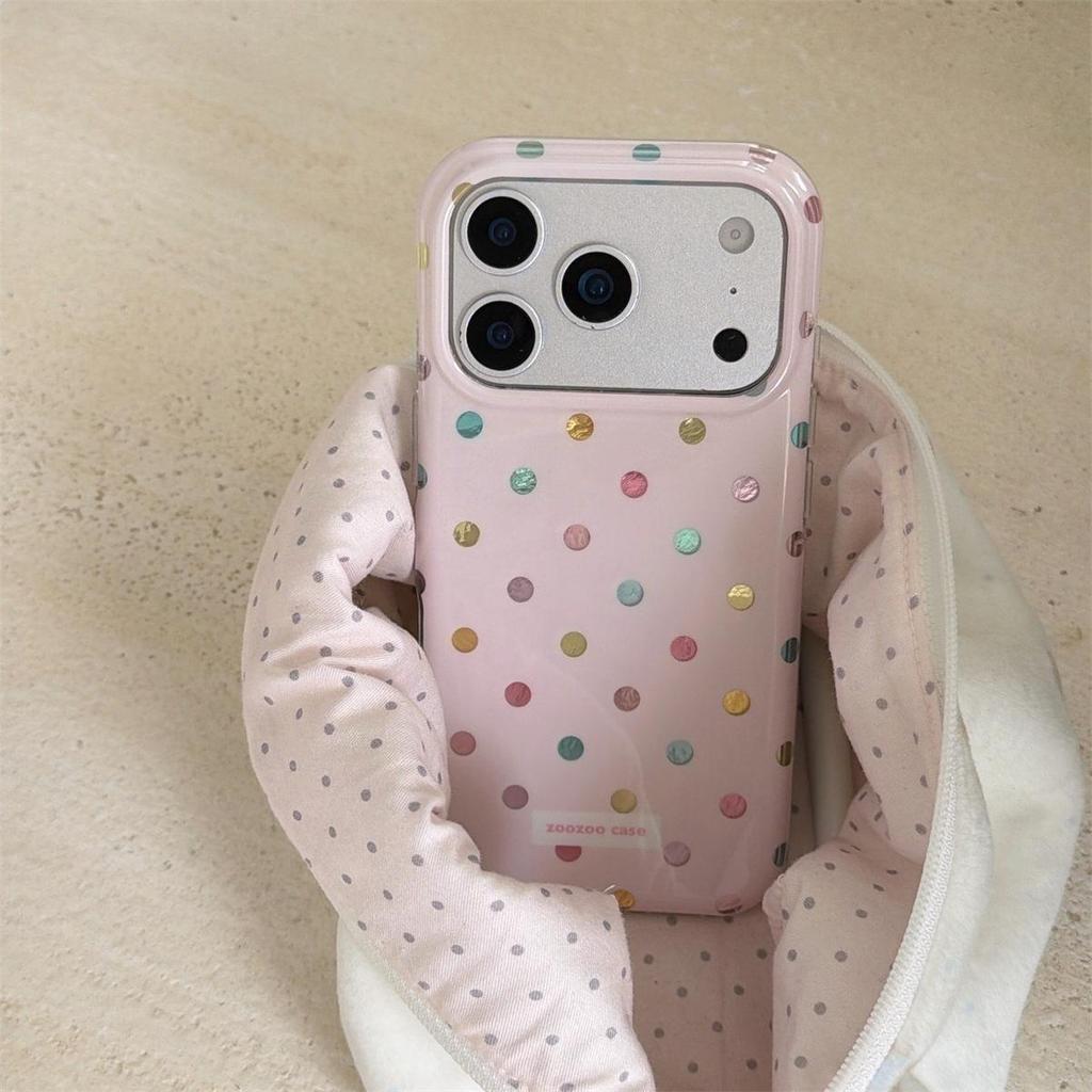 Colorful Polka Dot Round-Edge Phone Case for iPhone 14/13/Apple 17/16/15 Pro Max with Drop Protection