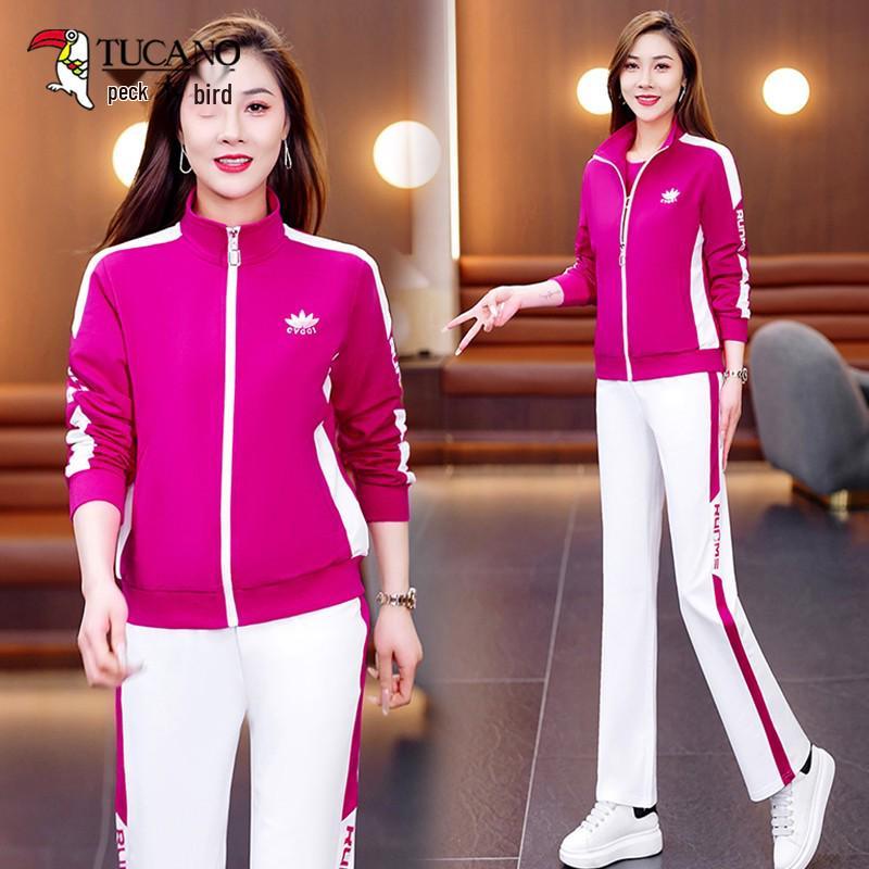 Bawełniany dres damski Woodpecker na wiosnę/jesień 2025: Modny Zestaw Trzech Elementów do Tańca Kwadratowego i Codziennego