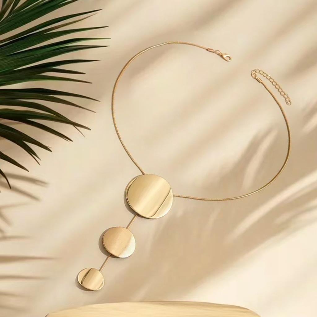 Metal Smooth Three-disc Y-shaped Necklace for Women's Niche Versatile and Elegant Women's Items