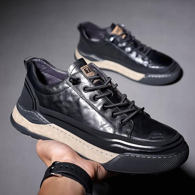 Trendy pánské boty Nový vzor rukojeti Sportovní pánské boty na prkno z pravé kůže Boty pro volný čas s blokováním barvy, univerzální