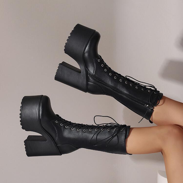 

Осень и зима новая женская обувь Мартин круглый носок толстый каблук локомотивный средняя труба высокий каблук толстая подошва шнуровка британский стиль тонкие ботинки 39 белый