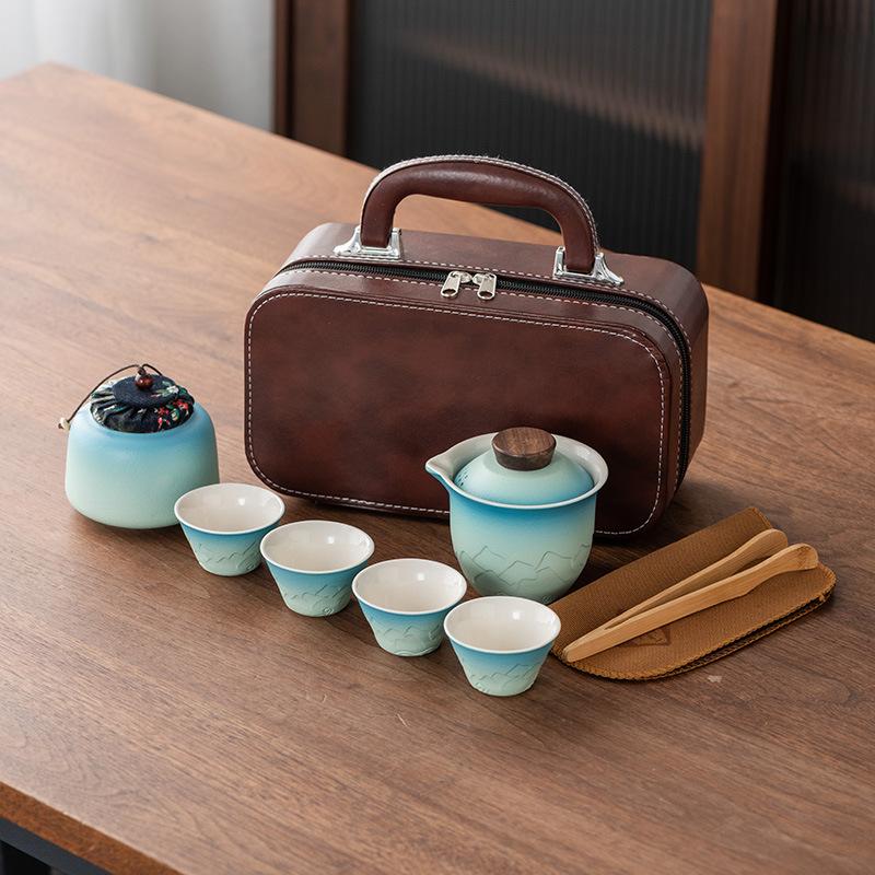 Tragbares Reise-Teeset im japanischen Stil für den Außenbereich, eine Kanne und vier Tassen, hochwertiges Express-Teeset