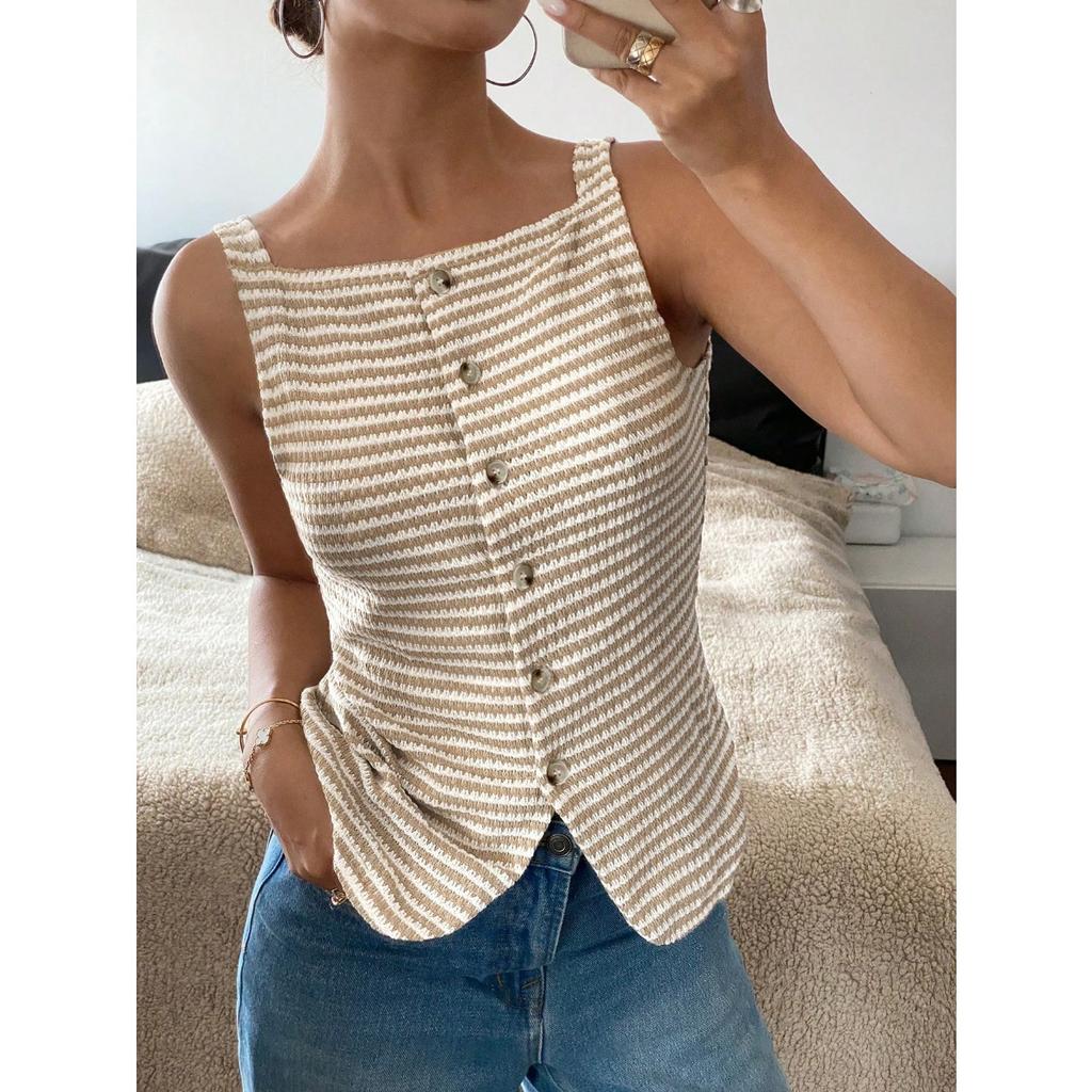 Summer New Women's Casual Button Sleeveless Camisole Tank Top, Leisure