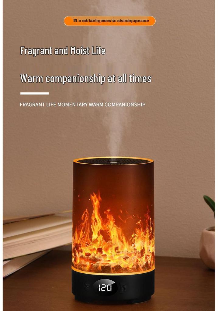 USB RGB Flame Aroma Diffuser: Silent Timer, Large Mist Volume, Essential Oil Fragrance, Perfect for Home Use.