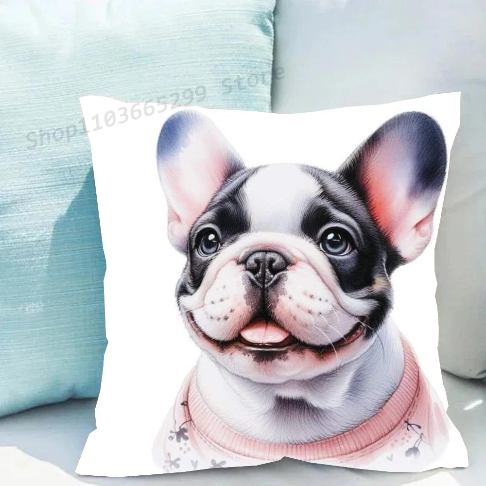 1pc Cute Pet Mini French Bulldog Pillow Case Square Bedroom Sofa Leisure Comfort Cushion Car Living Room Home Decoration