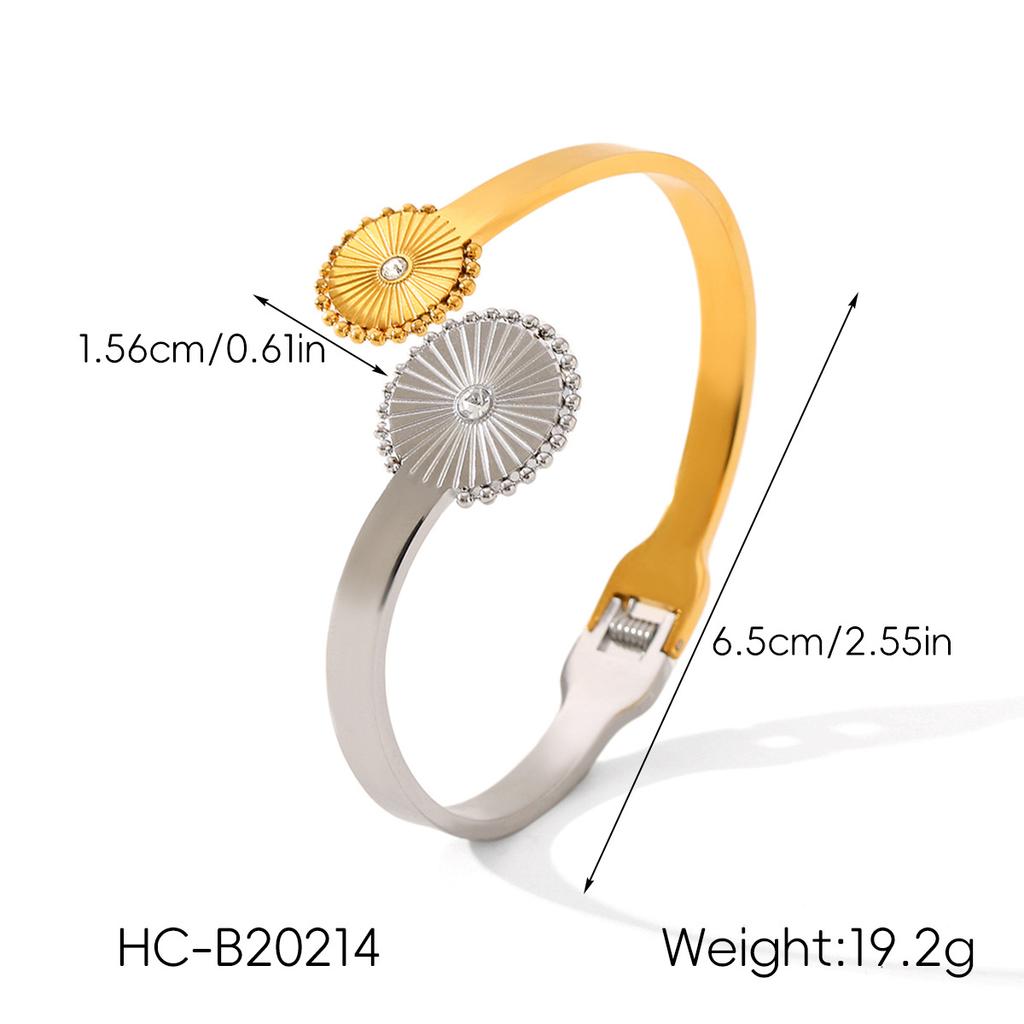 Gold and Silver Two-tone Stainless Steel Star Bangle, Instagram Style Wide Band Titanium Steel Open Bracelet