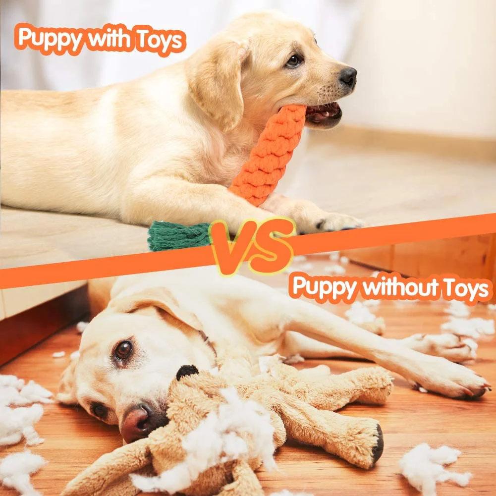 Carrot Dog Chew Toy Dental Rope for Teeth Cleaning Safe & Durable Braided Cotton Rope Puppy Teething Cleaning Toy