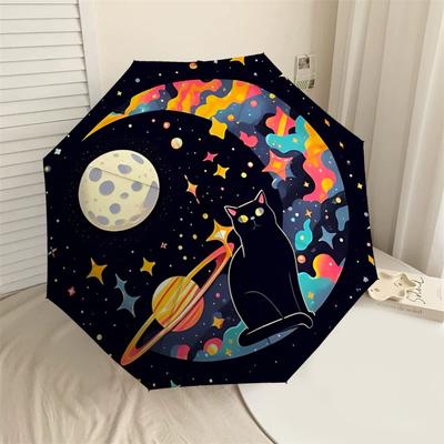 Galactic Cat Adventure: Colorful Cosmic Umbrella - Auto Open/Closed, Outdoor Gear for Travelers, Lightweight and Durable 032