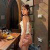 Sexy Pure Desire Wind Butterfly Knot Splicing Satin Topless Tank Top, Spicy Girl Looks Thin Fish Bone Small Strap