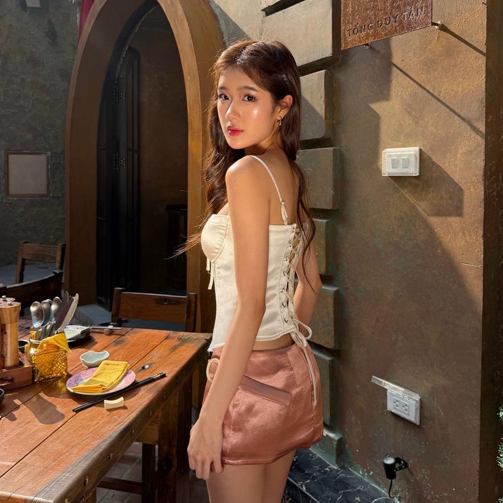 Sexy Pure Desire Wind Butterfly Knot Splicing Satin Topless Tank Top, Spicy Girl Looks Thin Fish Bone Small Strap