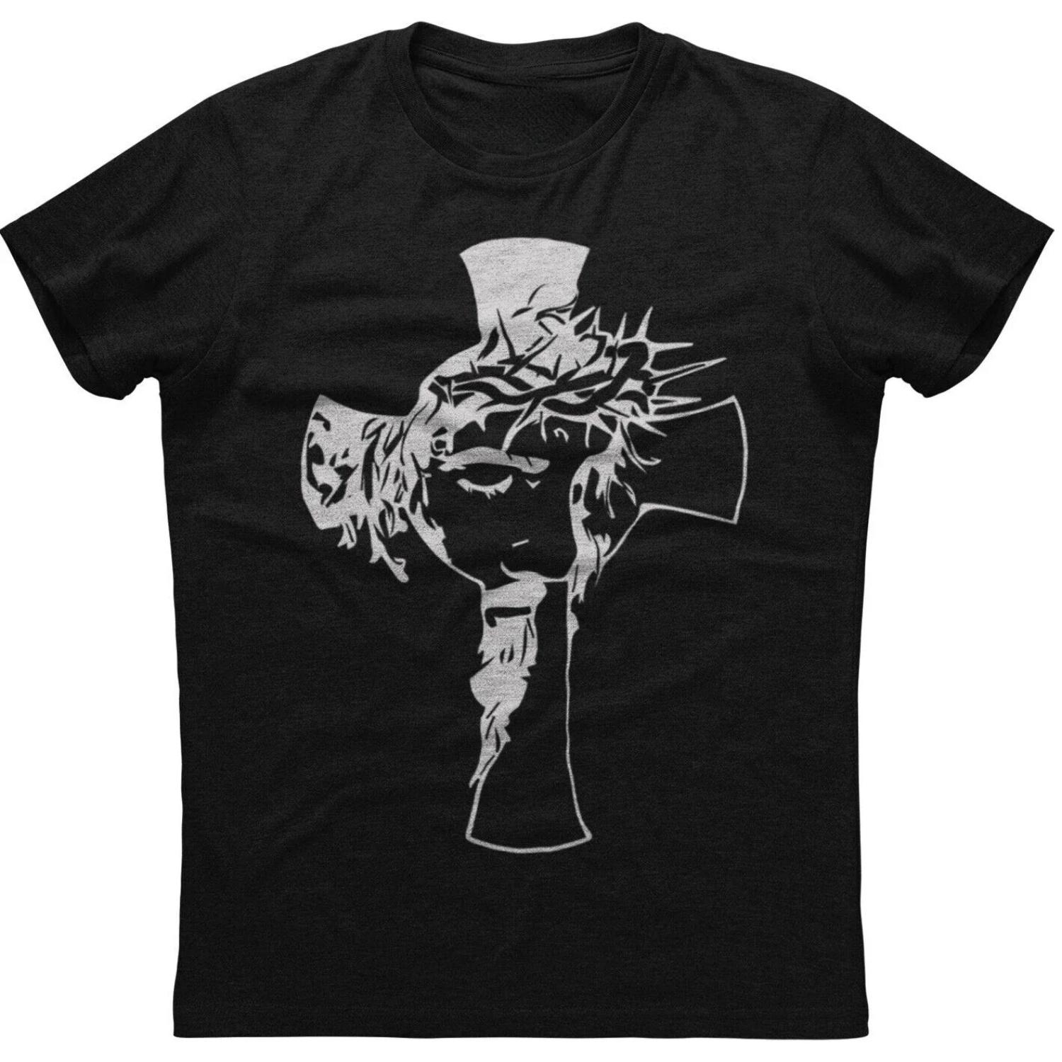 

Jesus Cross Face Cross Men s Short Sleeve New Cotton Black T-Shirt- S чёрный