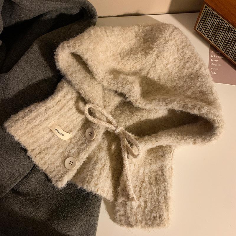 

Женская балаклава, осенне-зимний шарф-шапка, цельная вязаная шерстяная шапка, теплая защита ушей, шапка Лей Фэн M（56-58cm）