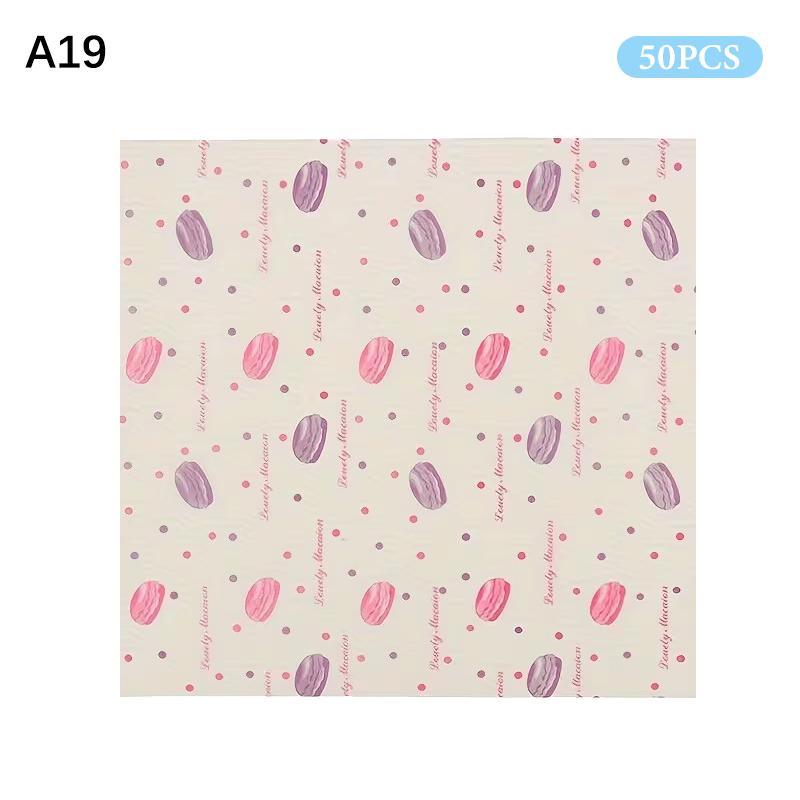 50Pcs Food Grade Baking Wax Paper Strawberry & Floral Patterned Paper Squares Non-Stick Cake Burger Chips Wrapping Papers