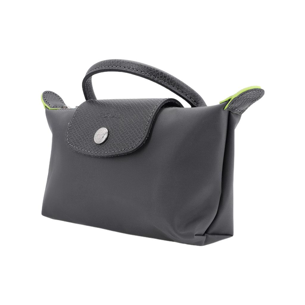 Longchamp Le Pliage Green 17 Solid Color Short Handle Zipper Snap Leather Trim Makeup Bag Tote Women bags Graphite-Gray 34175919P66