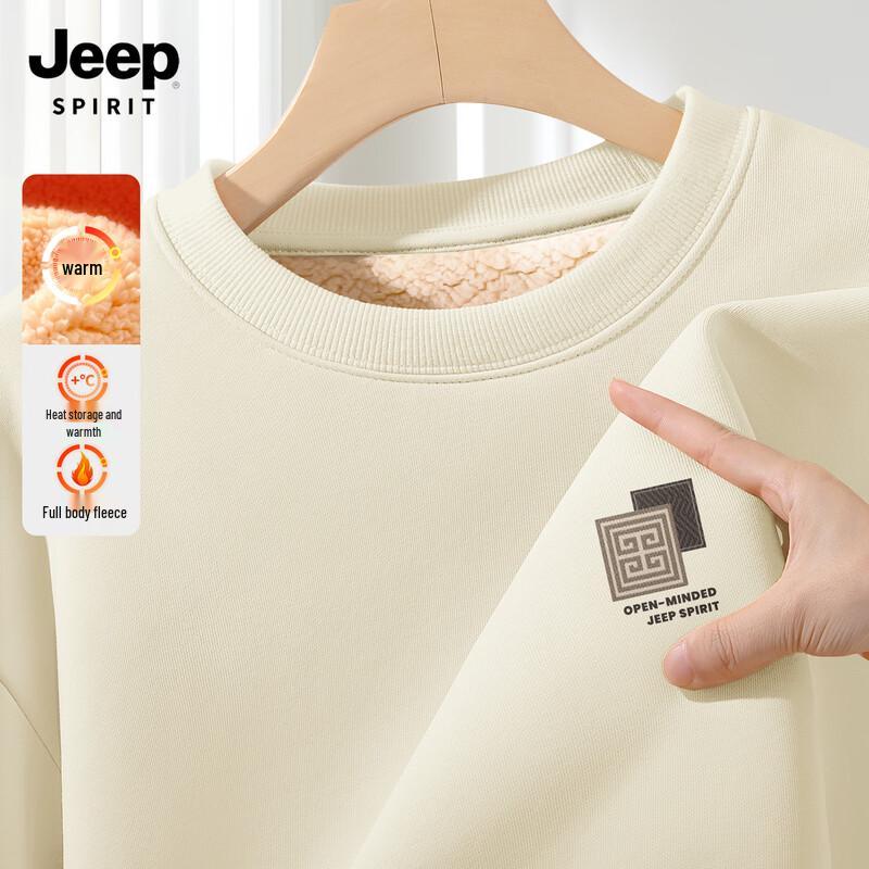 JEEP SPIRIT Herren 2025 Herbst/Winter Fleecegefüttertes Rundhals-Sweatshirt