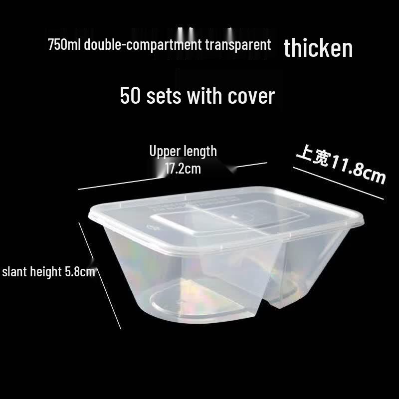 Disposable 750ml 2-Compartment Round Food Containers, 50 Sets