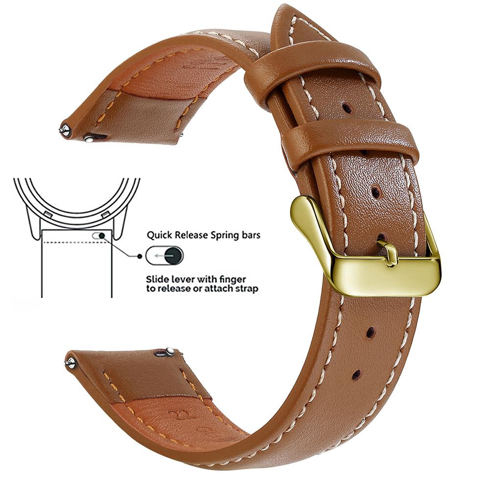 Echtes Lederarmband aus Narbenleder, Schnellverschluss 18mm/20mm/22mm Uhrenarmbänder, Passend für Samsung Galaxy Watch, Garmin Huawei Watch