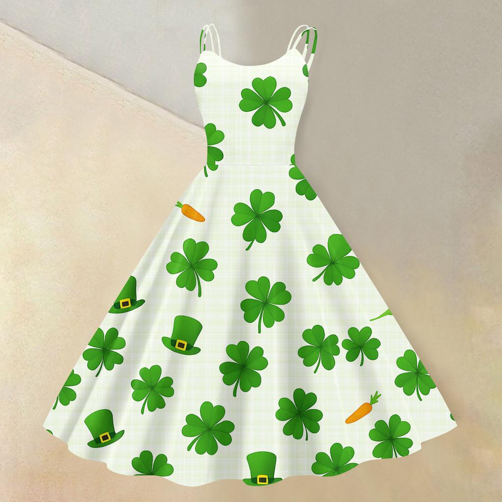 Frauen St. St. Patrick's Day Print Sexy Off-Shoulder Punk Retro Kleid