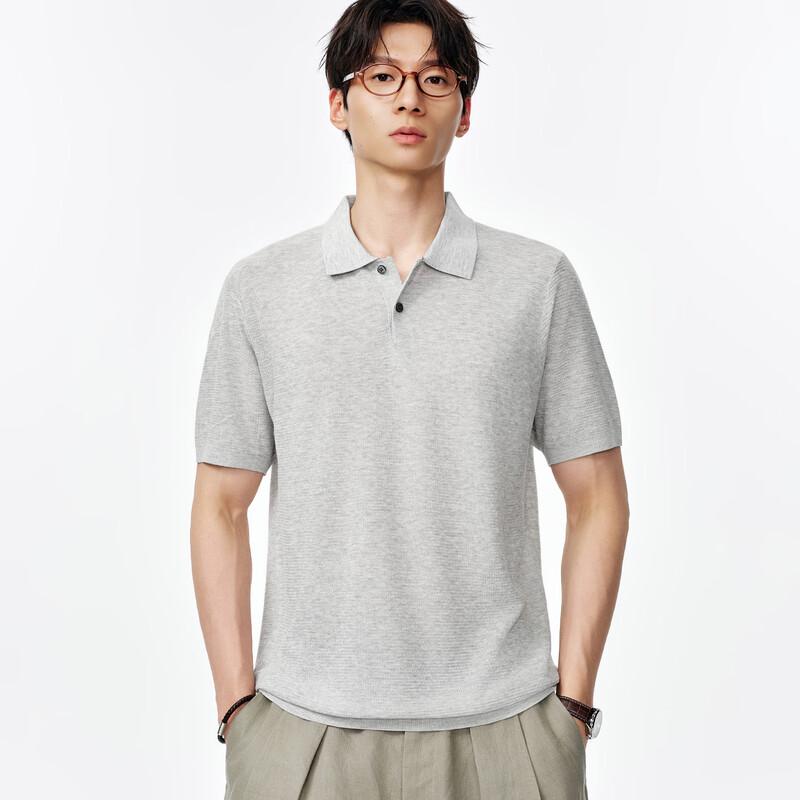 Men s Lyocell-Linen Blend Textured Knit Polo Shirt L