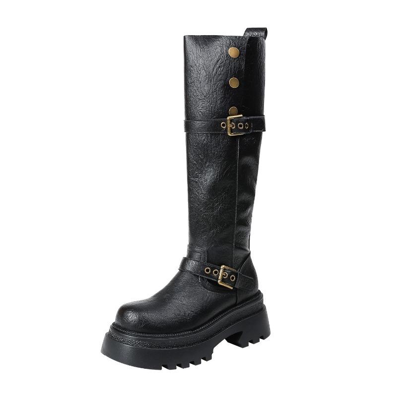 Fett mm lange Stiefel Damen neue dicksohlige lange Stiefel dickbeinige Ritterstiefel großer Schaftumfang hoher Schaft große Größe Damenstiefel 41