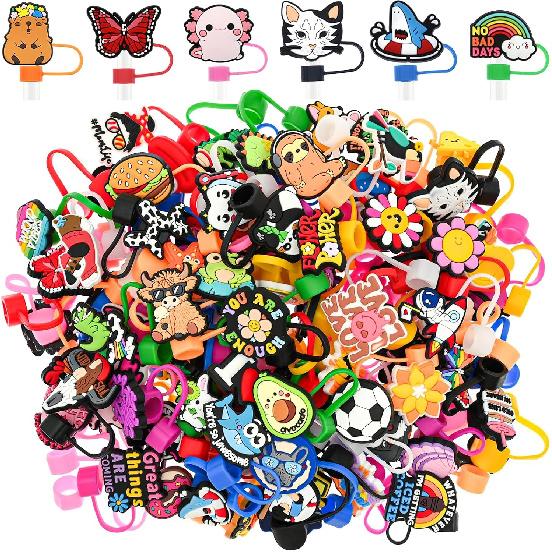 Straw Toppers for Stanley Cup 50PCS Random Different Straw Covers Cap for Tumbler Bulk Cute Funny Stanley Cup Accessories fit 0.4in/10mm and 30&40 Oz
