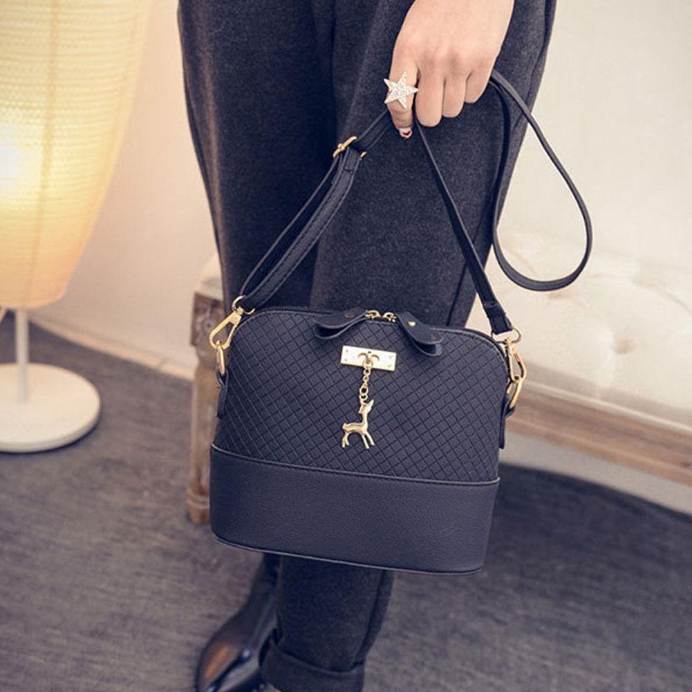 Elegant Square Grid Deer Pendant Shoulder Bag Messenger Tote Women With Premium Pu Leather