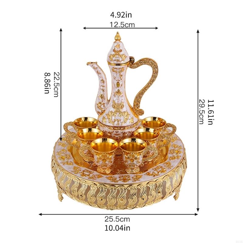 Elegant European Metal Barwares Set With Florals Embossed Decanter Tray and Glasses for Home Entertaining B03E