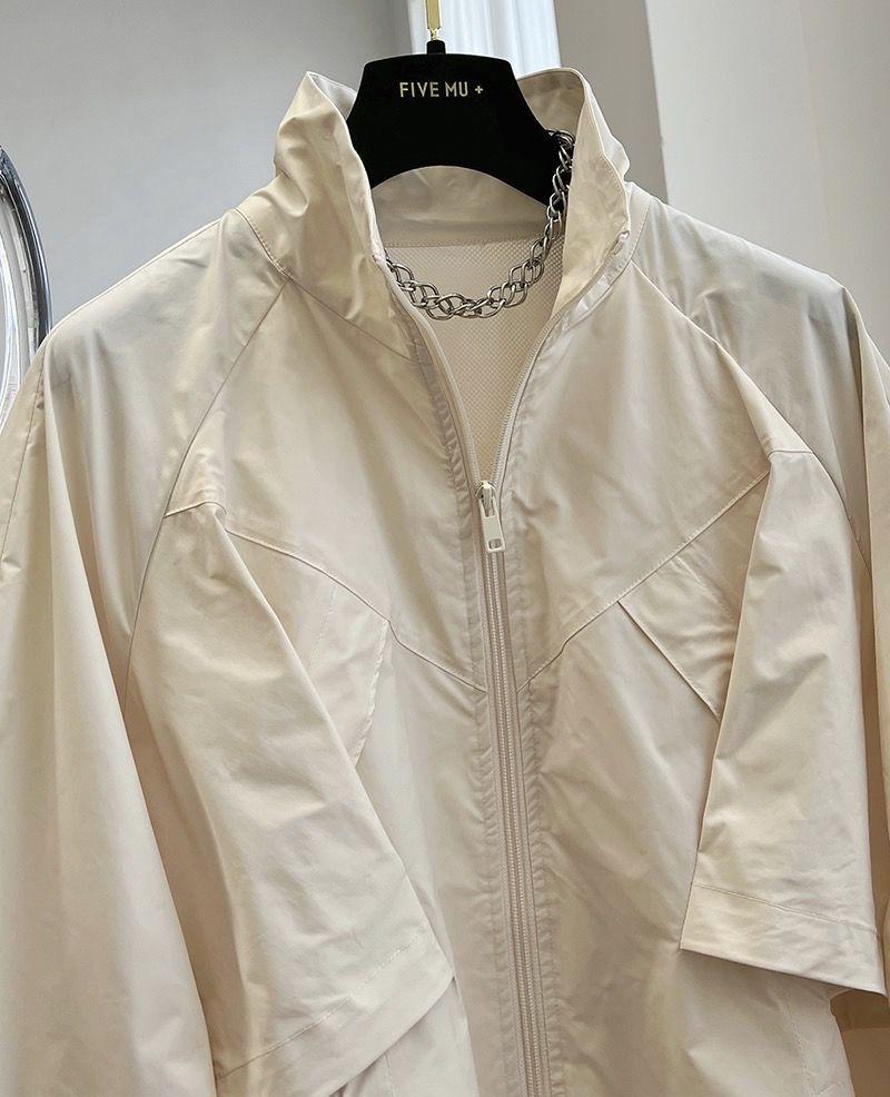 Women's Petite Solid Color Trench Coat - 2025 Spring/Autumn Korean Style, Stand Collar, Loose Fit