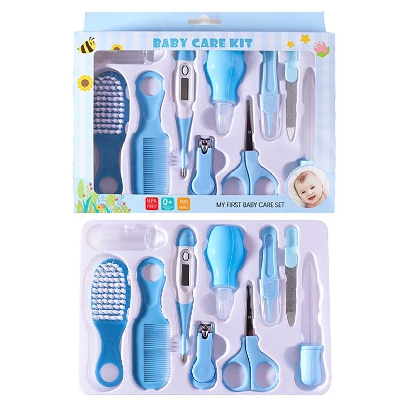 10PCS/Set Baby Health Care Kit Kids Nail Hair Health Care Thermometer Grooming Brush Clipper Teether Toothbrush Baby Essentials синий