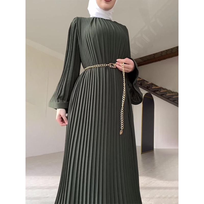 2025 Sommer Europäisches & Amerikanisches Muslimisches Falten-Locker-Einfarbiges Modekleid